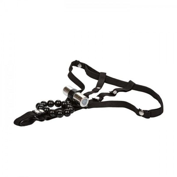 Трусики для двоих + супер мощная вибропуля "Lovers Cheeky" черные 