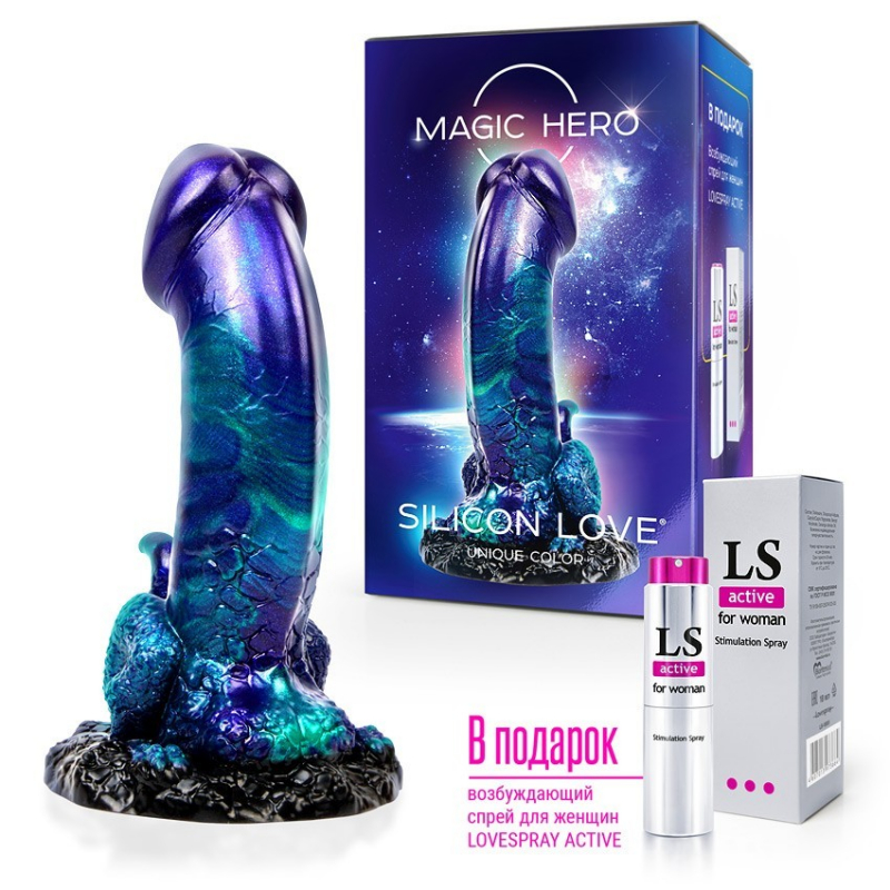 Фаллоимитатор с клиторальным отростком "Magic Hero Silicon Love" водяной + подарок 